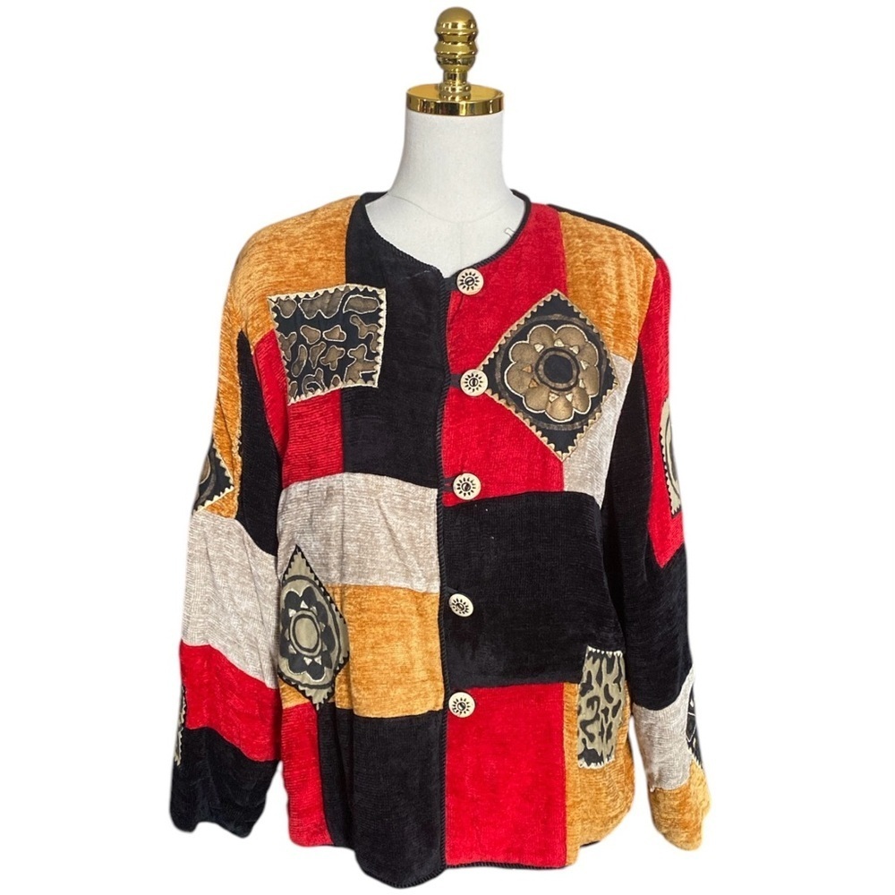 Vintage Allure Tapestry Patchwork Multicolored Button Up Jacket Women's Size M